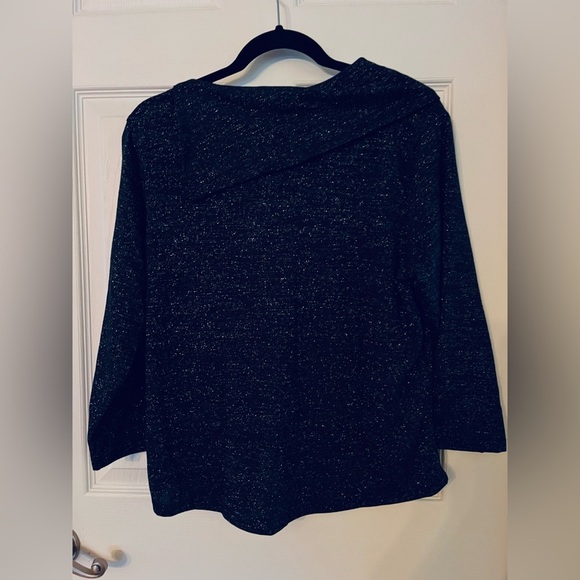 Adrienne Vittadini Black with Silver Shimmer Long Sleeve Top with Button Accents - Picture 4 of 4